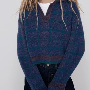zara checkered polo sweater